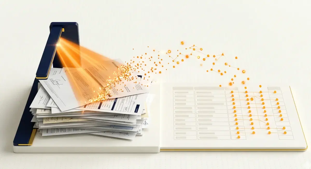 Documentos escaneados por un haz de luz naranja para procesamiento inteligente