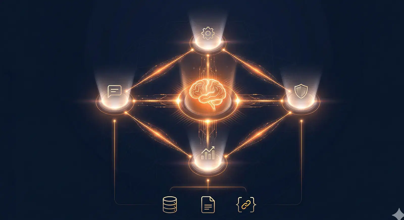Cerebro central conectado a multiples agentes de IA especializados